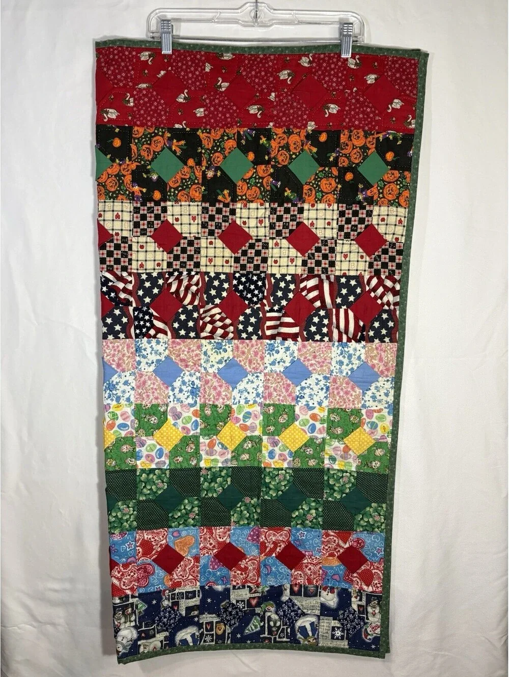 Vintage Handmade Holiday Sampler Patchwork Quilt 43x42 Christmas Halloween USA
